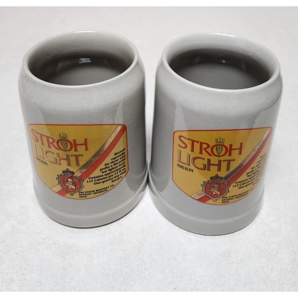 Vintage Stroh Light Beer Ceramic Steins Gerz West Germany Gray Mug Set of 2 0.5L